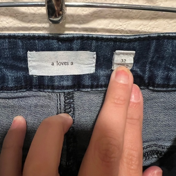 Blue Flare Wide Leg Jeans with Raw Hem - Picture 3 of 4